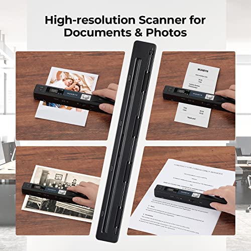 MUNBYN Portable Scanner, Photo Scanner for A4 Documents Pictures Pages Texts in 900 Dpi, Flat Scanning, Include 16G SD Card, Wand Document Scanner Uploads Images to Computer Via USB Cable, No Driver