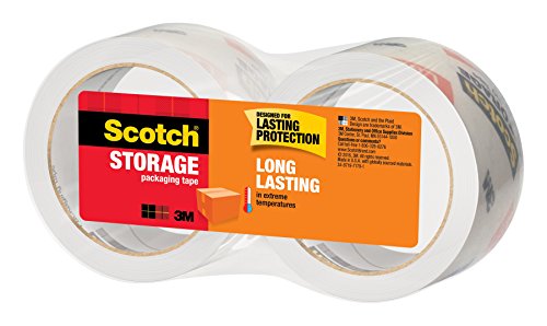 Scotch Long Lasting Storage Packaging Tape, 1.88" x 54.6 yd, Designed for Storage and Packing, Stays Sealed in Weather Extremes, 3" Core, Clear, 2 Rolls (3650-2)