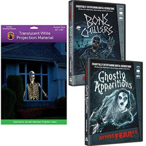 atmosfear fx ghostly apparitions & bone chillers dvd plus reaper brothers high resolution rear projection screen for virtual halloween window projection movies