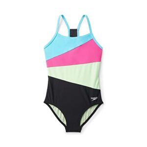 speedo girls’ standard swimsuit one piece thin straps, radiating anthracite