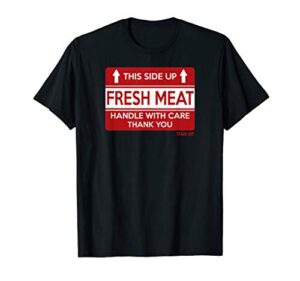 funny roller derby fresh meat fragile sticker t-shirt