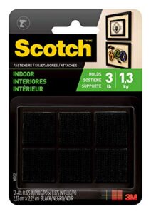 scotch multi-purpose hook and loop fasteners, for indoor use, black, 7/8 in, 12-pair, 24-squares