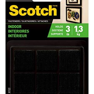 Scotch Multi-Purpose Hook and Loop Fasteners, For Indoor Use, Black, 7/8 in, 12-Pair, 24-Squares