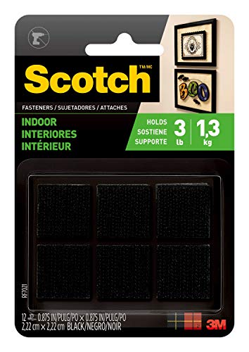 Scotch Multi-Purpose Hook and Loop Fasteners, For Indoor Use, Black, 7/8 in, 12-Pair, 24-Squares