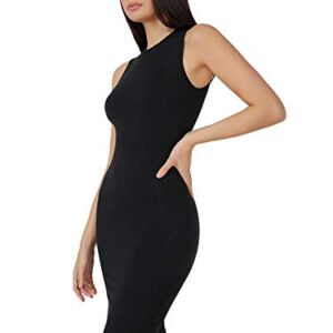 Verdusa Women's Sleeveless Round Neck Basic Bodycon Pencil Knee Length Dress Black L