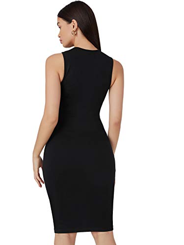 Verdusa Women's Sleeveless Round Neck Basic Bodycon Pencil Knee Length Dress Black L