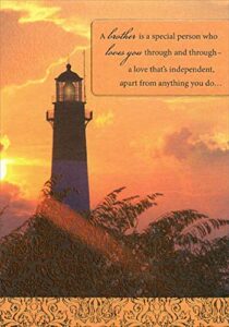 designer greetings lighthouse and orange sky religious birthday card for brother