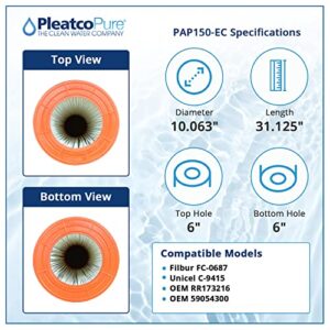 Pleatco PAP150-EC Pool Filter Cartridge Replacement for Unicel: C-9415, Filbur: FC-0687, OEM Part Numbers: R173216, 59054300, White