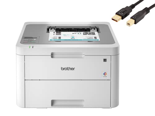 New Brother HL-L32 10CW Compact Digital Color Printer, with Wireless and Mobile Device Printing, LCD, 19ppm, 250-sheet, Durlyfish USB Printer Cable