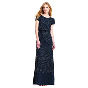 Adrianna Papell Women's Short Sleeve Blouson Beaded Gown, Navy, 8