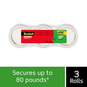 Scotch Tough Grip Moving Packaging Tape, 3 Rolls, 1.88" x 43.7 Yards (3500-40-3)