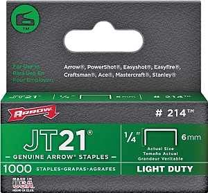 Arrow Fastener 214 1/4in. JT21 Light Duty Staple, 1,000 Staples Per Pack, 4 Pack