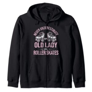 Old Lady On Roller Derby Roller Skating Roller Skate Zip Hoodie