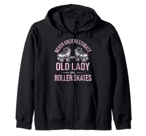 Old Lady On Roller Derby Roller Skating Roller Skate Zip Hoodie