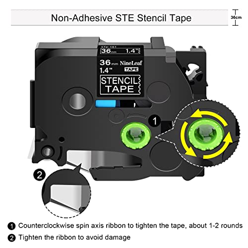 NineLeaf Mobile Solutions Non-Adhesive Label Compatible for Brother P-Touch STE161 STE 161 Stencil Tape 36mm (1.5") 3m(9.8ft) PT530 PT550 PT3600 PT9200pc PT9400 PT9500pc PT9600 PT9800PCN 2 Pack