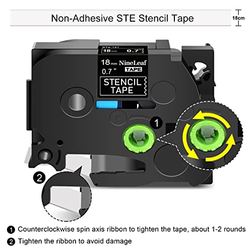 NineLeaf 4 Pack Mobile Solutions Non-Adhesive Label Compatible for Brother P-Touch STE141 STE 141 ST141 ST 141 Stencil Tape 3/4 inch 18mm 0.7" x 3M 9.8ft for PT300 PT-300B PT310 PT310B PT320 ST1150