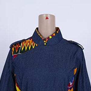 iooiooi Denim Dresses for Women Private Custom Long Sleeves African Dashiki Patchwork Dresses