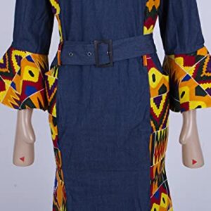 iooiooi Denim Dresses for Women Private Custom Long Sleeves African Dashiki Patchwork Dresses