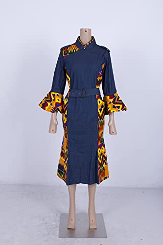 iooiooi Denim Dresses for Women Private Custom Long Sleeves African Dashiki Patchwork Dresses