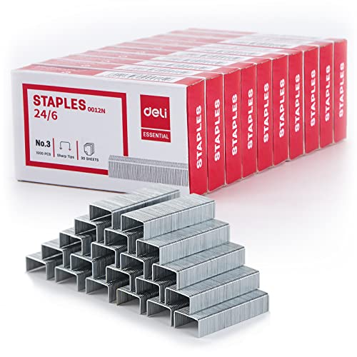 EZWORK Standard Staples, 1/4 inch Length, 25 Sheet Capacity, 10000 Staples, 10 Pack General Purpose Staple, Jam Free Sharp Chisel Point Staples for Most Standard Desktop Staplers (24/6, 1/4'' Length)