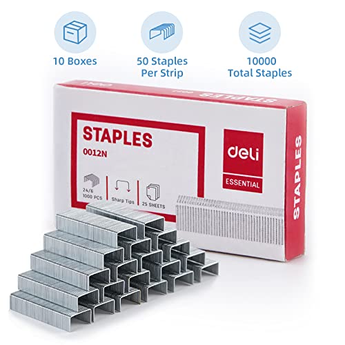 EZWORK Standard Staples, 1/4 inch Length, 25 Sheet Capacity, 10000 Staples, 10 Pack General Purpose Staple, Jam Free Sharp Chisel Point Staples for Most Standard Desktop Staplers (24/6, 1/4'' Length)