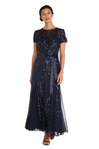 r&m richards women’s one piece short sleeve embelished sequins gown,  navy,  10