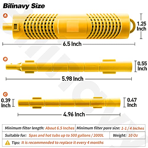 Bilinavy Spa in-Filter Mineral Sticks Parts for Hot Tub Filter Cartridge, Last for 4 Months, Yellow, 2PCS