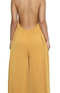 CHARTOU Women's Elegant Loose Fit Chiffon Halter Neck Backless Wide Leg Jumpsuit (Large,Yellow)