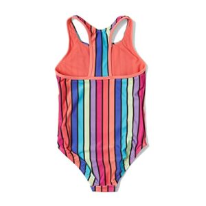 Speedo Girls' Swimsuit One Piece Closed Racerback, Rainbow Stripe Anthracite, 7