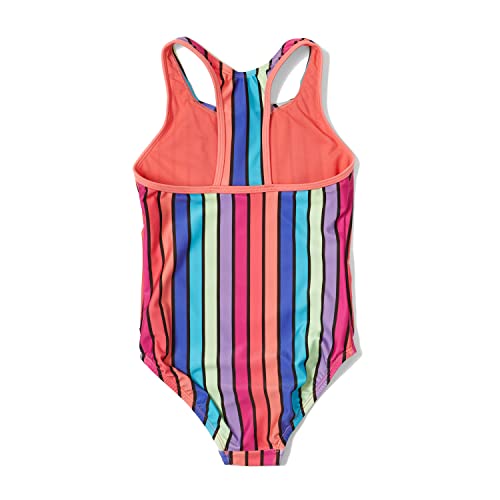 Speedo Girls' Swimsuit One Piece Closed Racerback, Rainbow Stripe Anthracite, 7