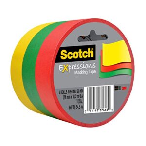 scotch expressions masking tape.94 in x 20 yd, 3 rolls/pack, red, yellow, green (3437-3prm)