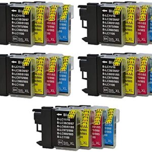 HOTCOLOR 20Pack for Brother LC-16 LC-68 LC-11 LC-38 LC-65 LC-980 LC-1100 LC61 LC-61 Ink Cartridge for MFC-J220 250C 255CW J265W J270W 290C 295CN J410W J415W 490CW 495CW Printer (5BK 5C 5M 5Y)