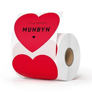 MUNBYN 3" Heart Thermal Stickers, Heart-Shaped Adhesive Sticker Labels, Red Love Thermal Labels for Gift, Wedding, Anniversary, Valentine's Day, Small Business 400 Labels/Roll