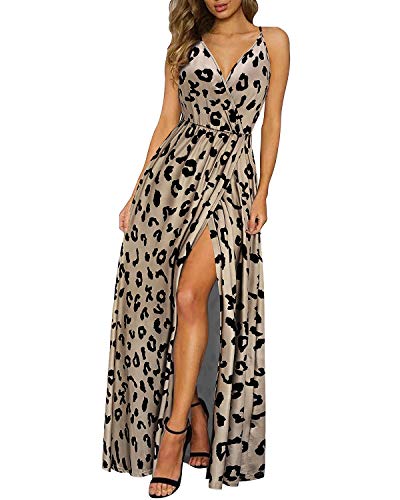 II ININ Women's Deep V-Neck Casual Dress Summer Backless Floral Print Split Maxi Dress for Wedding Beach Party(Floral21,XL)