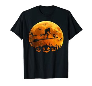 roller derby witch riding broom moon halloween costume t-shirt