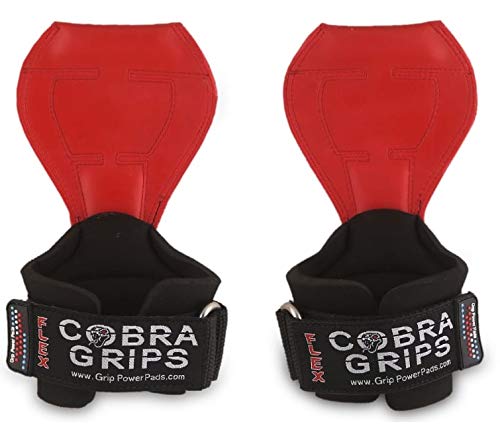 2018 Cobra Grips Flex Model Weight Lifting Gloves Heavy Duty Straps Alternative Power Lifting Hooks Best for Deadlifts with Padded Wrist Wrap Support Bodybuilding (Medium, Red Rubber)