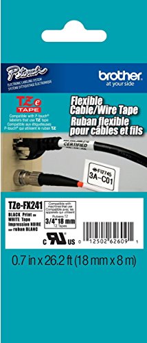 2/Pack Genuine Brother 3/4" (18mm) Black on White Flexible Cable/Wire Wire/Cable TZe P-Touch Tape for Brother PT-9500PC, PT9500PC Label Maker