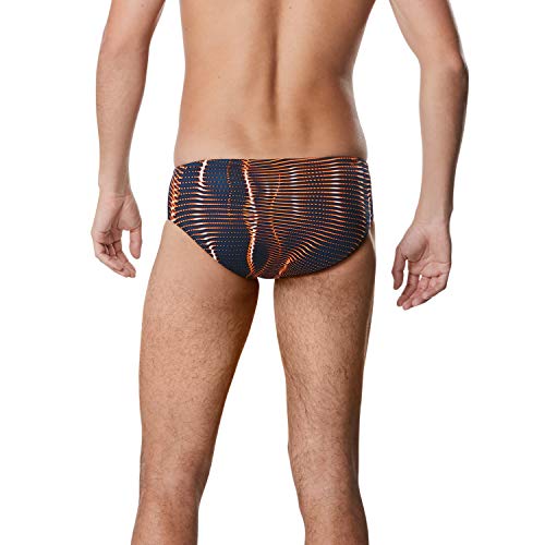 Speedo Men's Standard Swimsuit Brief Endurance+ Printed Team Colors, Solar Navy/Orange, 32