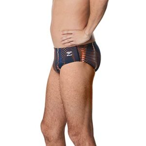 Speedo Men's Standard Swimsuit Brief Endurance+ Printed Team Colors, Solar Navy/Orange, 32