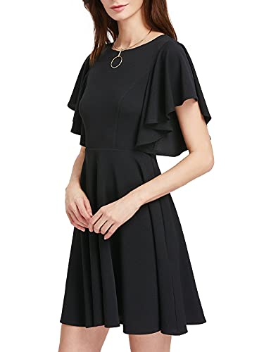 Romwe Women's Stretchy A Line Swing Flared Skater Cocktail Party Dress Black M