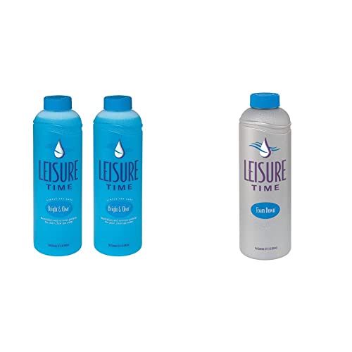 LEISURE TIME A-02 Bright and Clear Clarifier for Spas and Hot Tubs (2 Pack), 1 Quart & Leisure Time 30241A Foam Down Cleanser for Spas and Hot Tubs, 32 fl oz (Package May Vary)