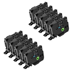 nineleaf 10 pack compatible for brother tze-355 tze355 tz-355 tz355 label tape 24mm 1” 0.94” white on black standard laminated labeling work with p-touch pt-d600 pt-p710bt 1500 1600 label maker