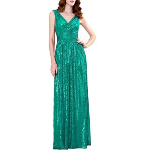 kate kasin women sleeveless sequines bridesmaid dresses empired waist green usa4 kk199-6