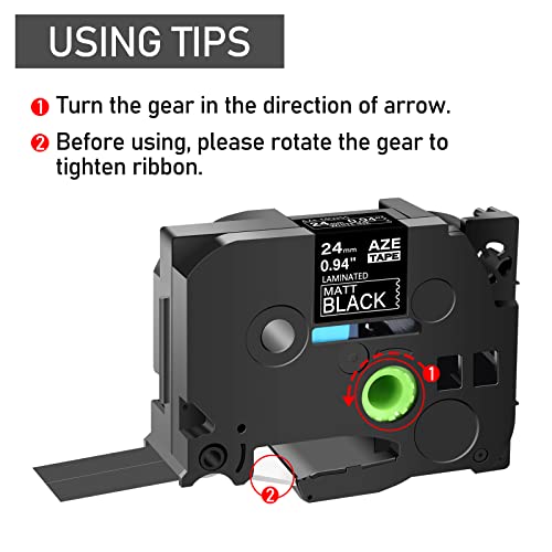 GREENCYCLE Compatible for Brother P-Touch TZe MQ355 TZ-MQ355 24mm 0.94" White on Matte Black Laminated AZE Label Tape for PT2730 PT9600 PTD600VP PTD800W PTH500LI PTP700 PTP710BT PTP750W, 2 Pack