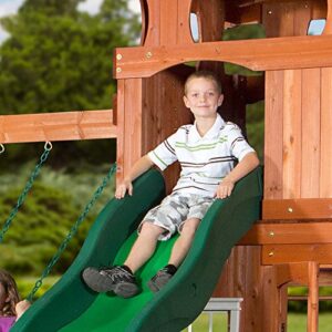 Backyard Discovery Shenandoah All Cedar Wooden Playset Swing Set with 2 Belt Swings, 2 Person Glider, 10 ft Wave Slide, Covered Upper and Lower Playhouse, Play Kitchen, Rock Wall, Outdoor Bench