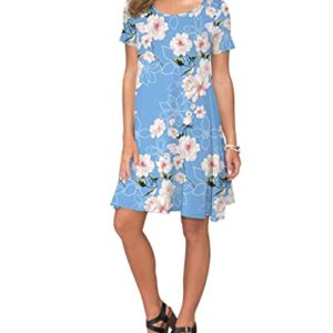 KORSIS Women's Summer Floral Dresses T Shirt Dress Flower Light Blue S