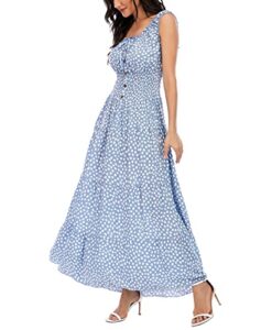 ostoo women’s 2023 summer sleeveless boho floral print tiered casual flowy long maxi dress (blue, l)