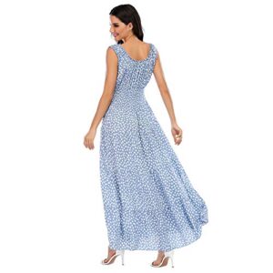 OSTOO Women's 2023 Summer Sleeveless Boho Floral Print Tiered Casual Flowy Long Maxi Dress (Blue, L)