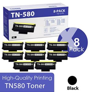 hiyota tn-580 tn580 black toner cartridge 8-pack compatible replacement for brother tn580 hl-5240 5370dw/dwt mfc-8460n 8470dn 8480dn 8660dn 8670dn 8680dn dcp-8060 8065dn series printer-high yield