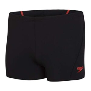speedo men’s endurance+ polyester solid square leg swimsuit for men (black/lava red, 38)